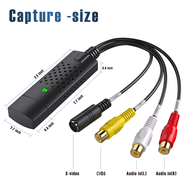 Video Capture Card, USB Video Capture Device,RCA to USB Audio Video Converter,VHS Mini DV VCR Hi8 DVD to Digital Converter for PC TV Tape Player Camcorder,Support PAL/NTSC,MAC Windows Vista Compatible