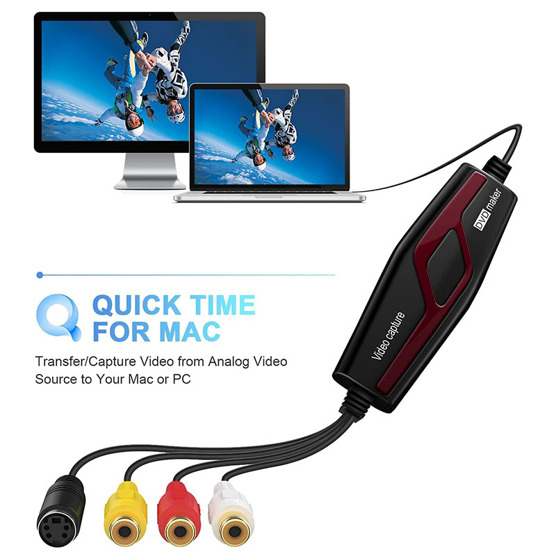 USB 2.0 Video Capture Card Device Converter, Easy to Use Capture, Edit and Save Analog Video to Digital Files for Your Mac OS X or Windows 7 8 10 PC, One Touch VHS VCR TV to DVD