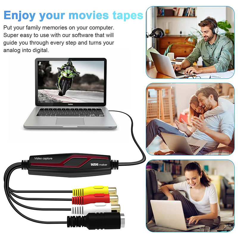 USB 2.0 Video Capture Card Device Converter, Easy to Use Capture, Edit and Save Analog Video to Digital Files for Your Mac OS X or Windows 7 8 10 PC, One Touch VHS VCR TV to DVD