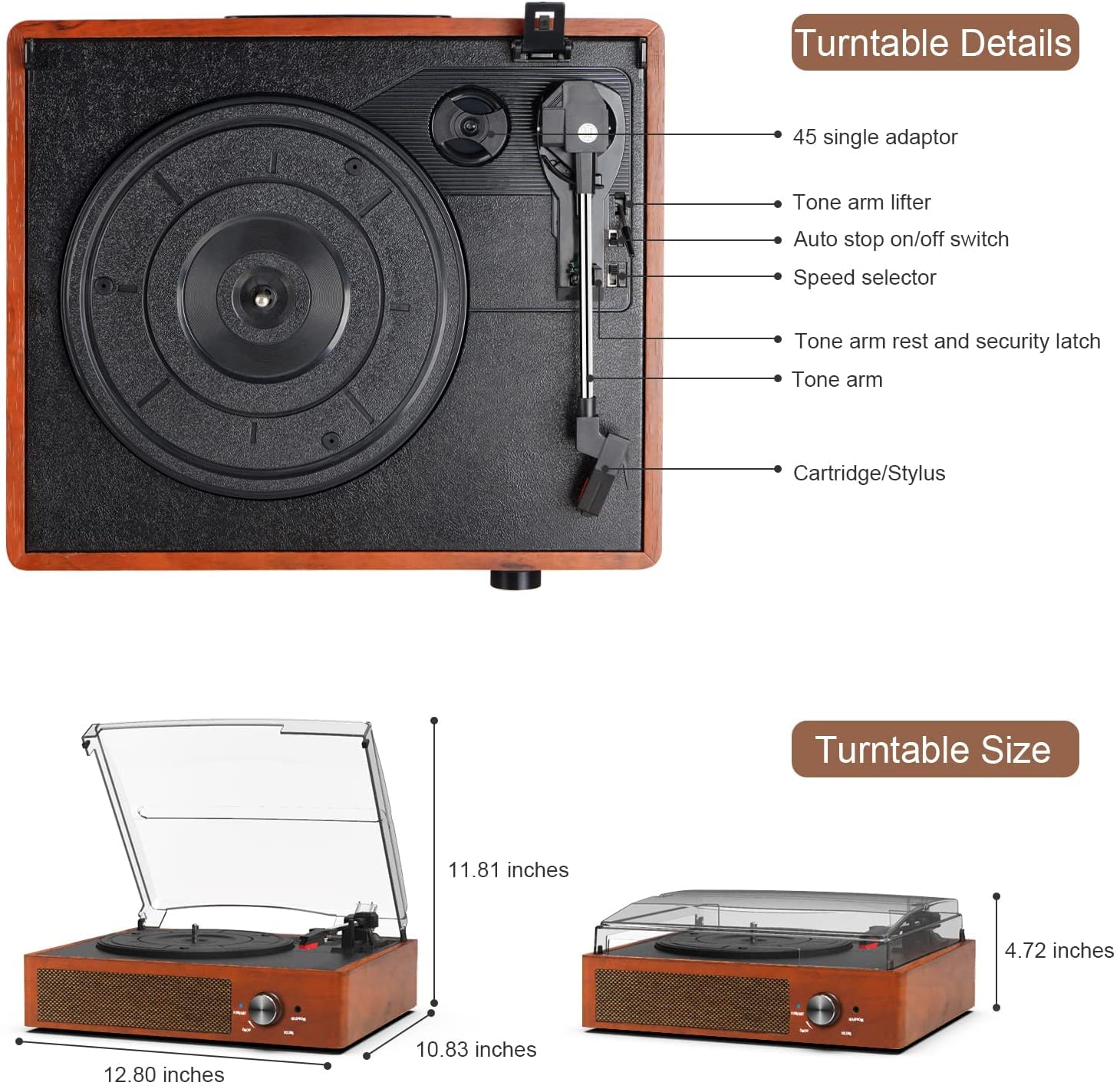 Vinyl Record Player Turntable with Built-in Bluetooth