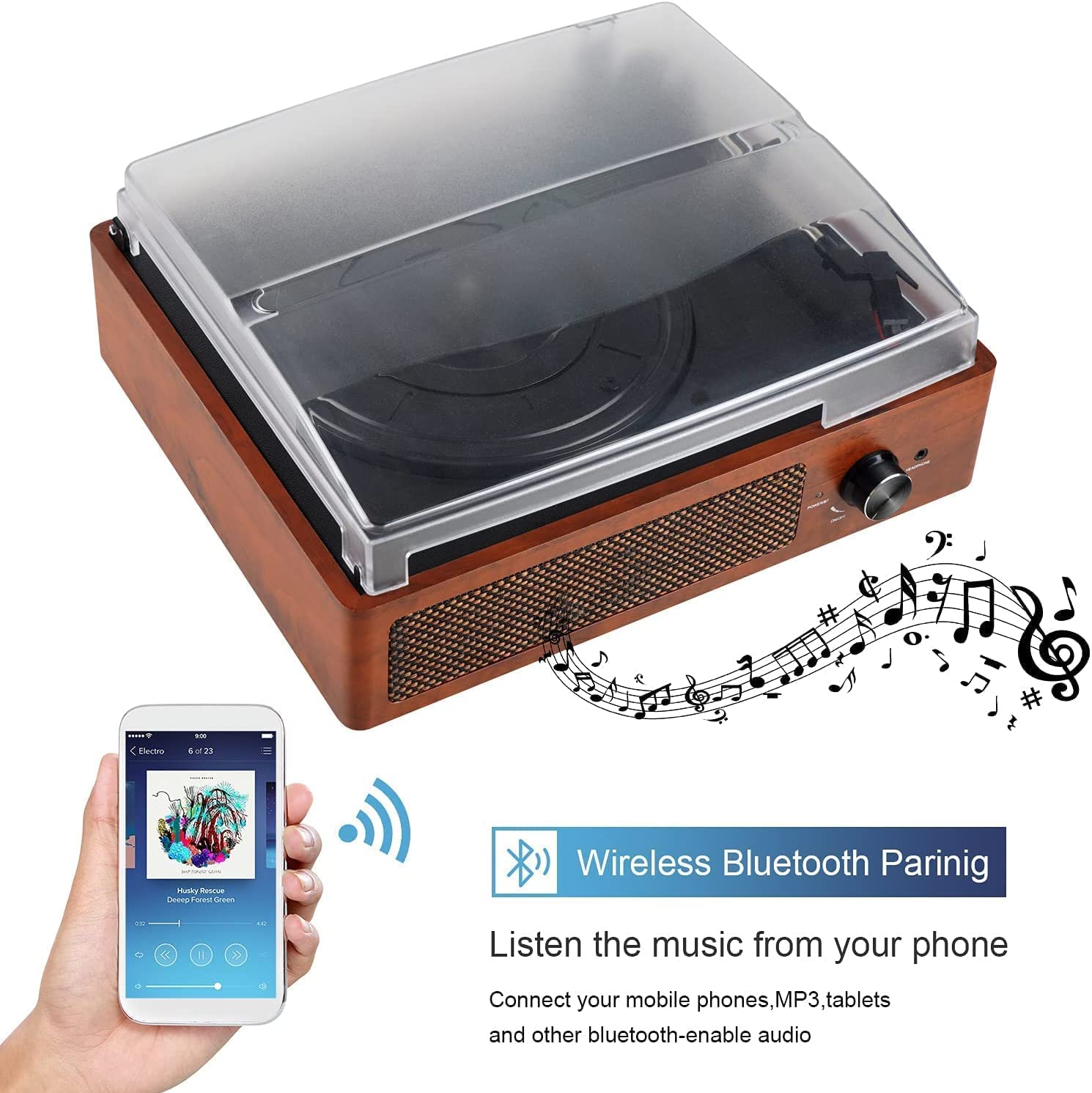 Vinyl Record Player Turntable with Built-in Bluetooth