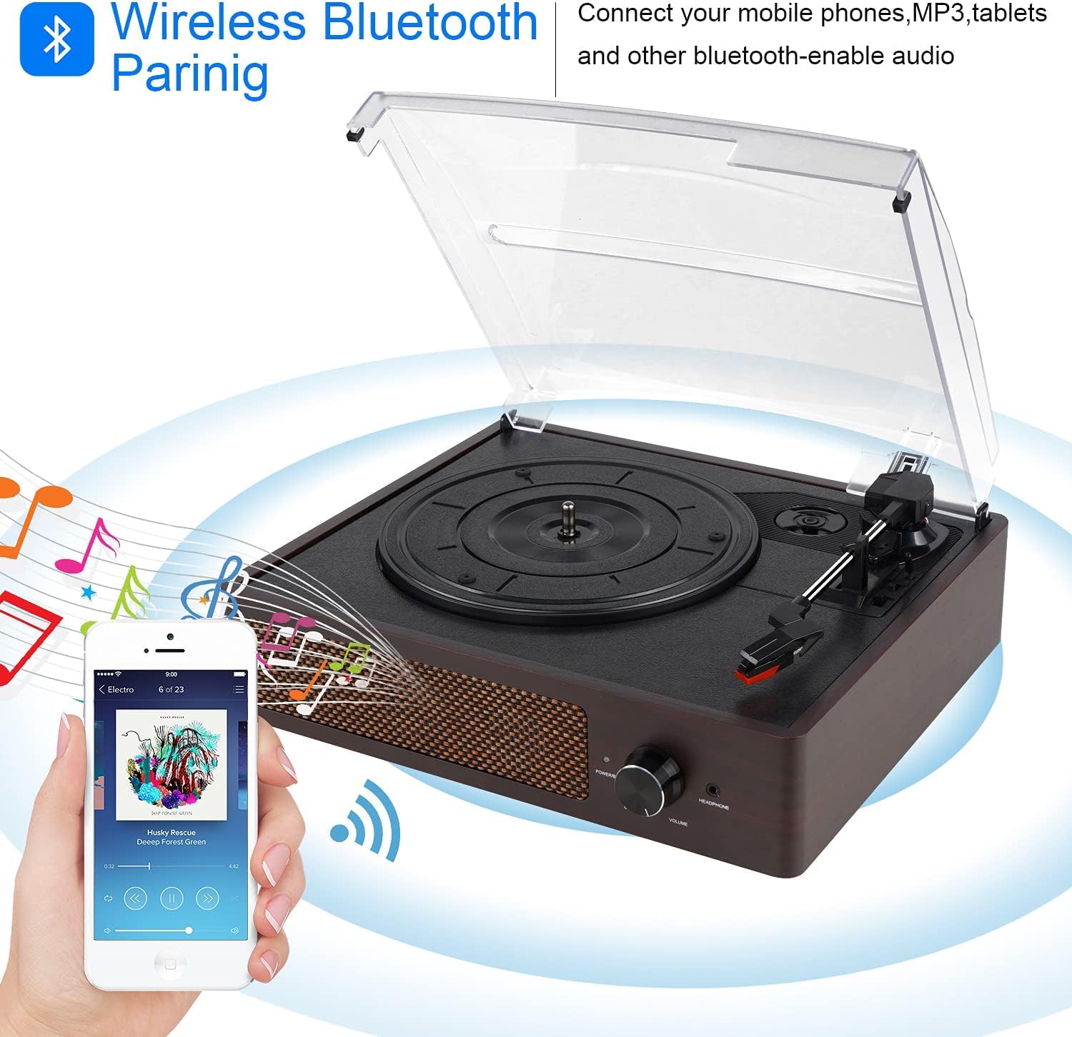 Vinyl Record Player Turntable with Built-in Bluetooth