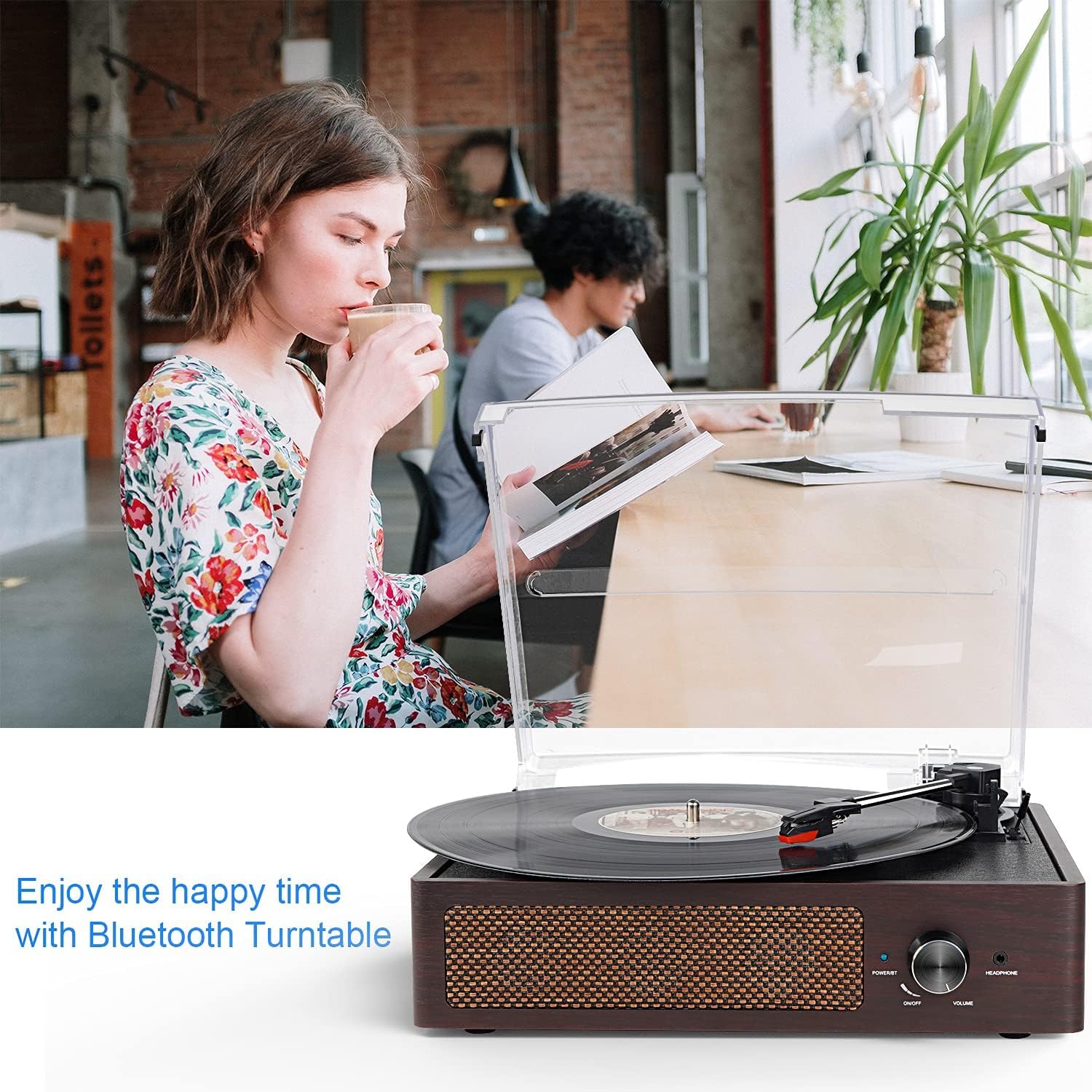 Vinyl Record Player Turntable with Built-in Bluetooth