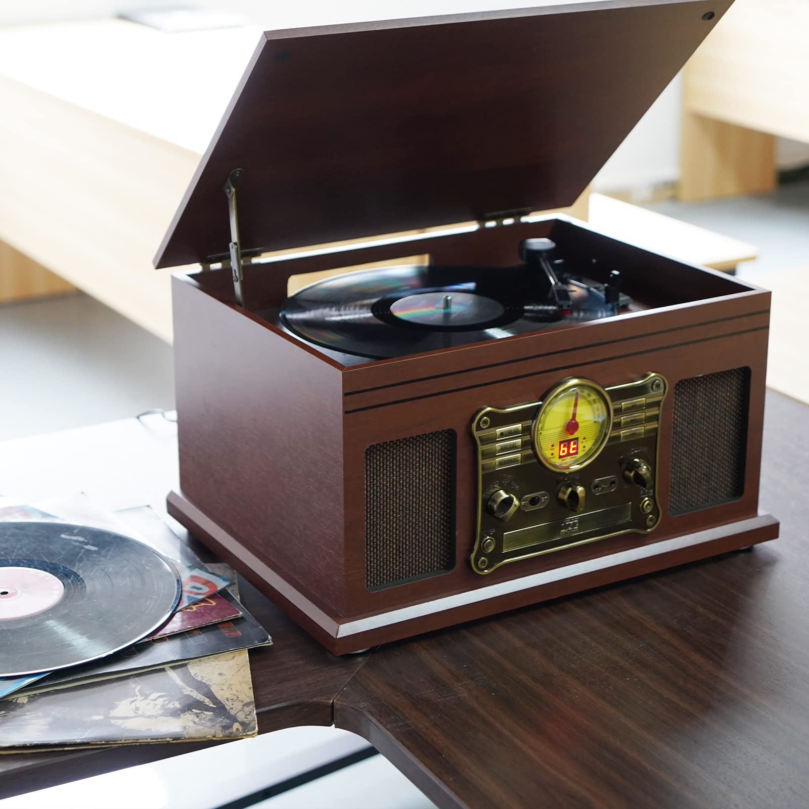 10-in-1 Bluetooth Record Player Multifunctional 3-Speed Turntable