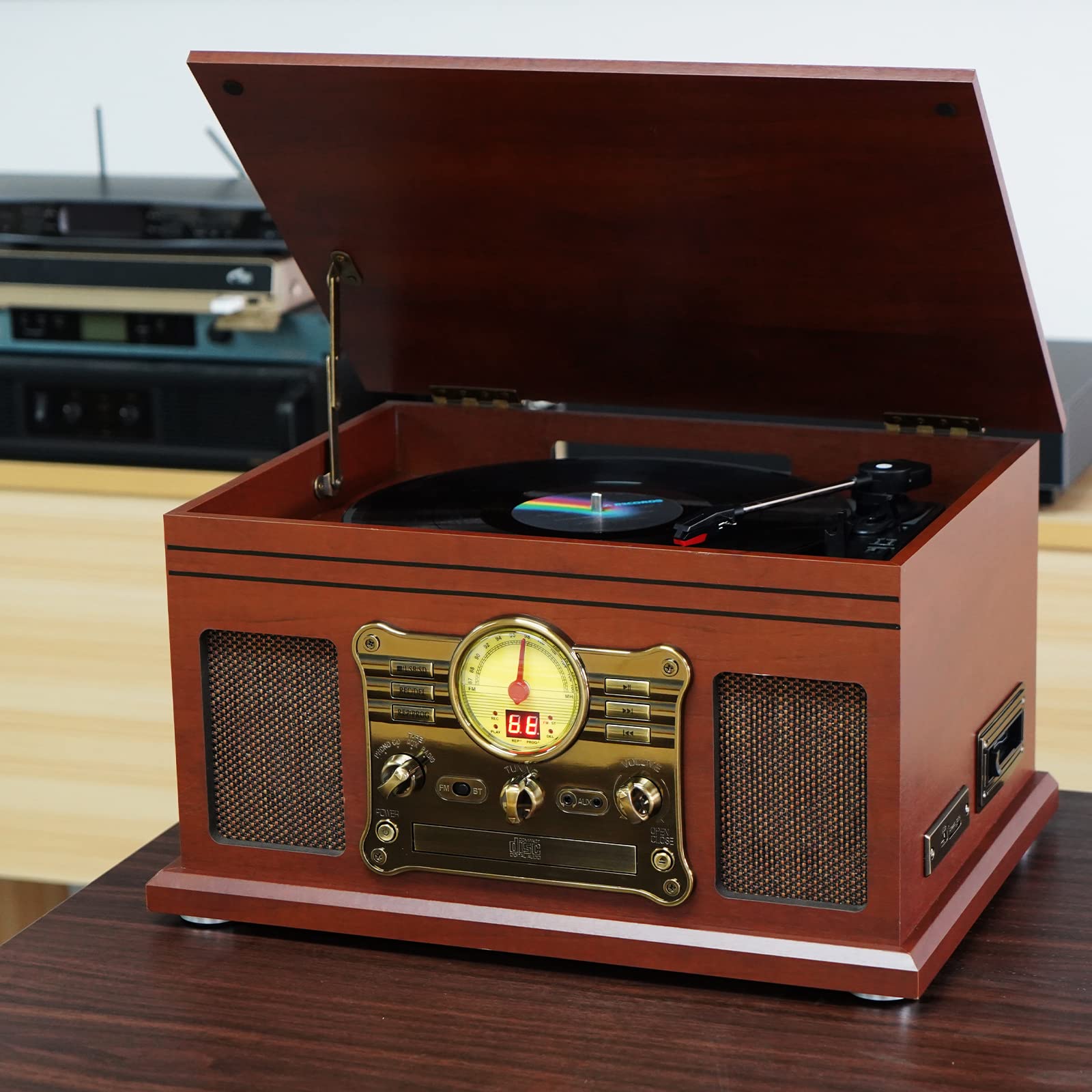 10-in-1 Bluetooth Record Player Multifunctional 3-Speed Turntable