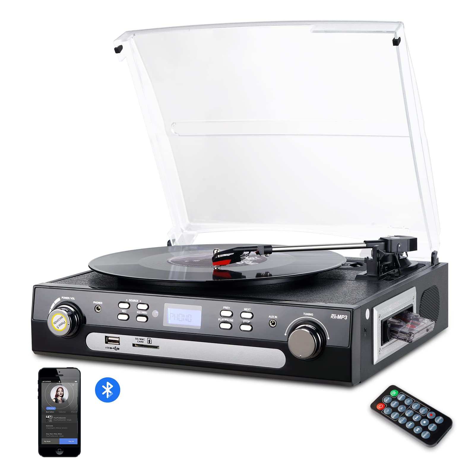 Bluetooth Record Player with Stereo Speakers