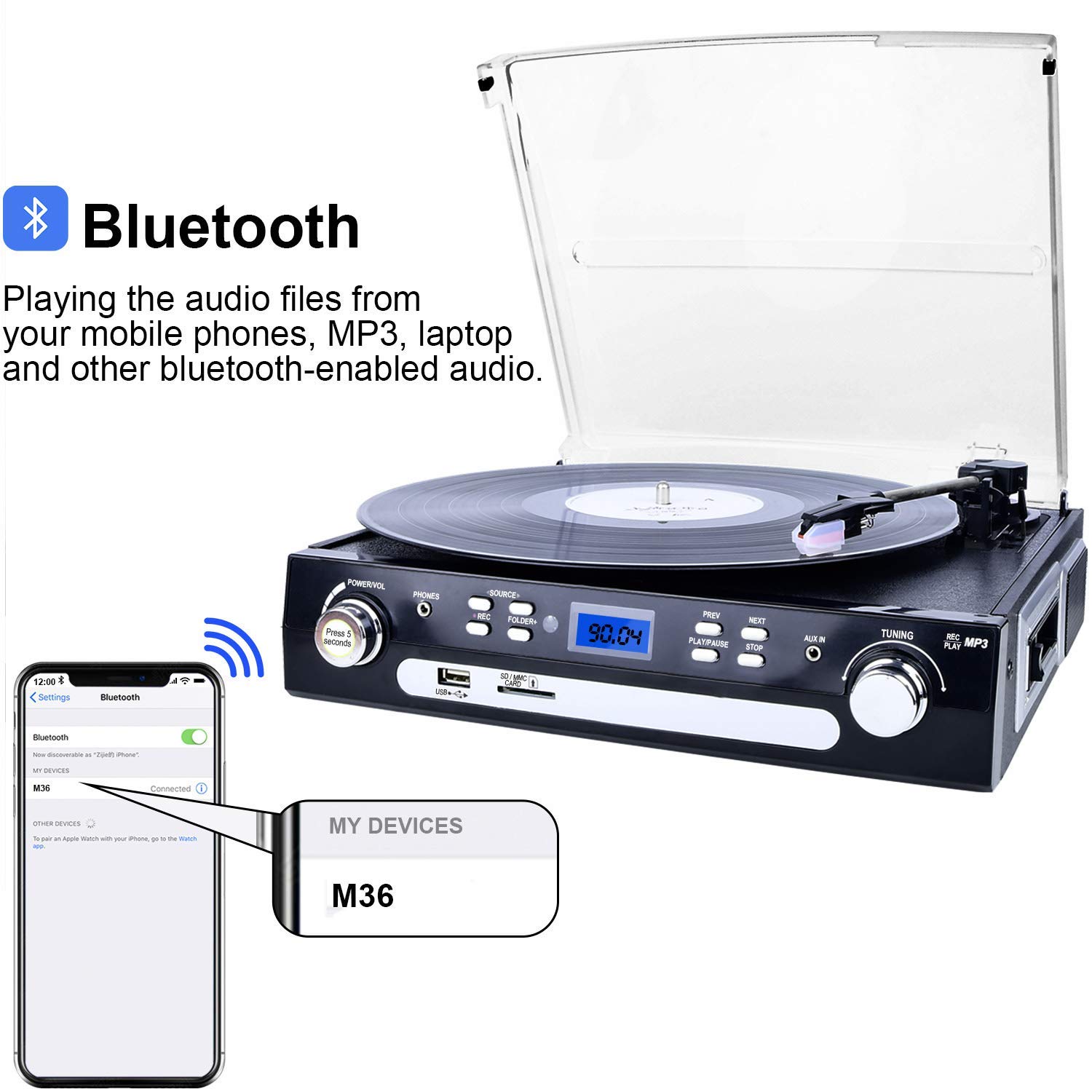 Bluetooth Record Player with Stereo Speakers