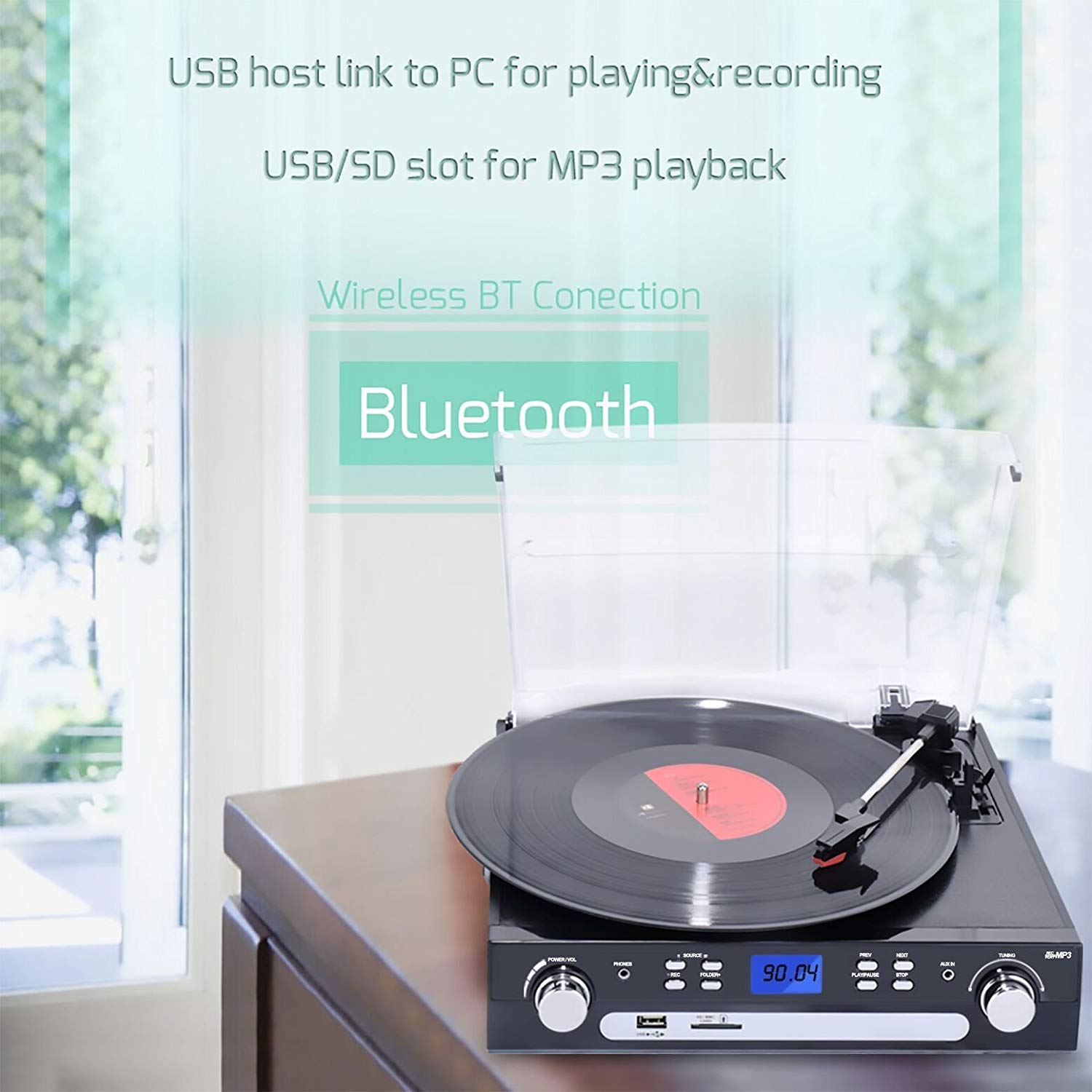 Bluetooth Record Player with Stereo Speakers