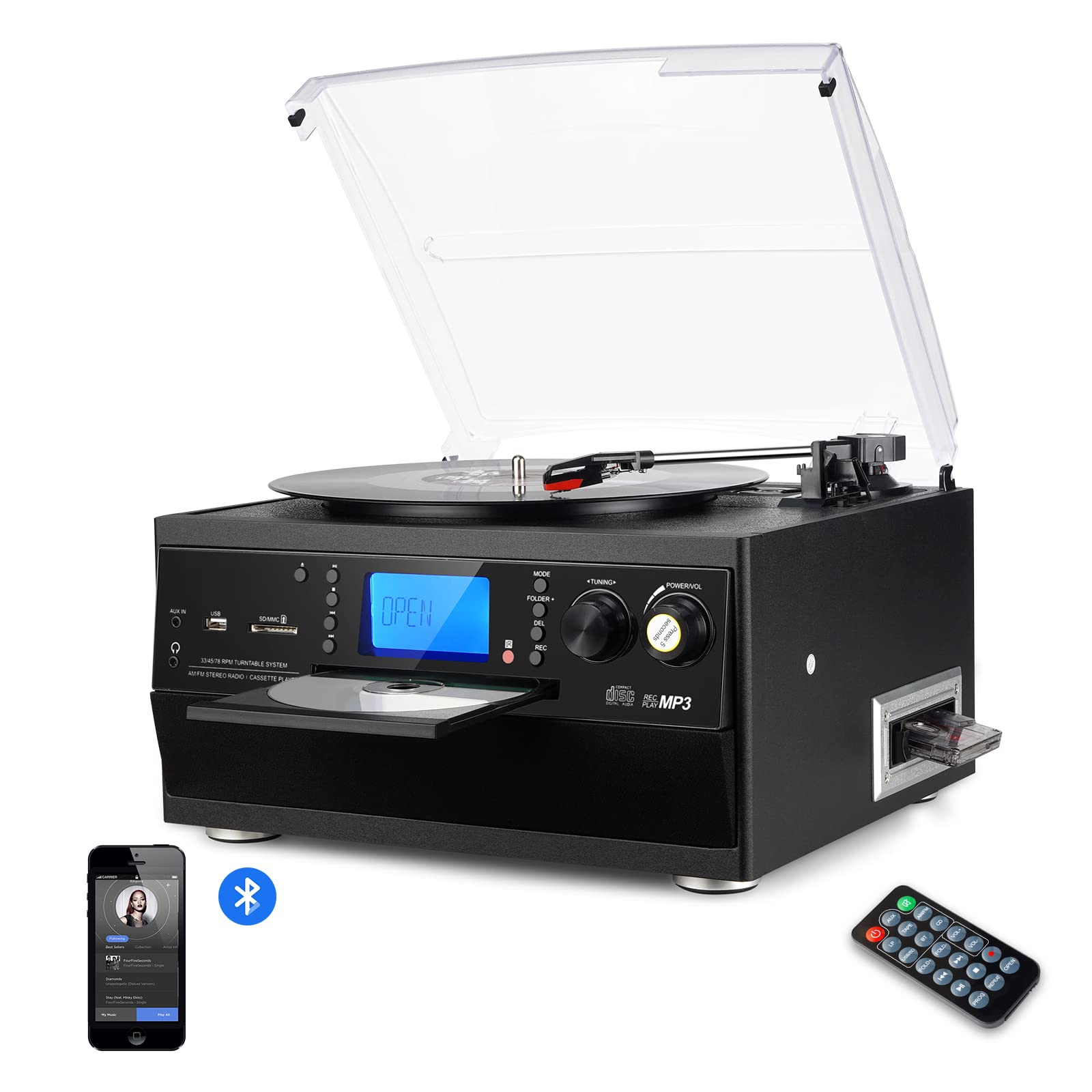 Bluetooth Record Player Turntable with Stereo Speaker