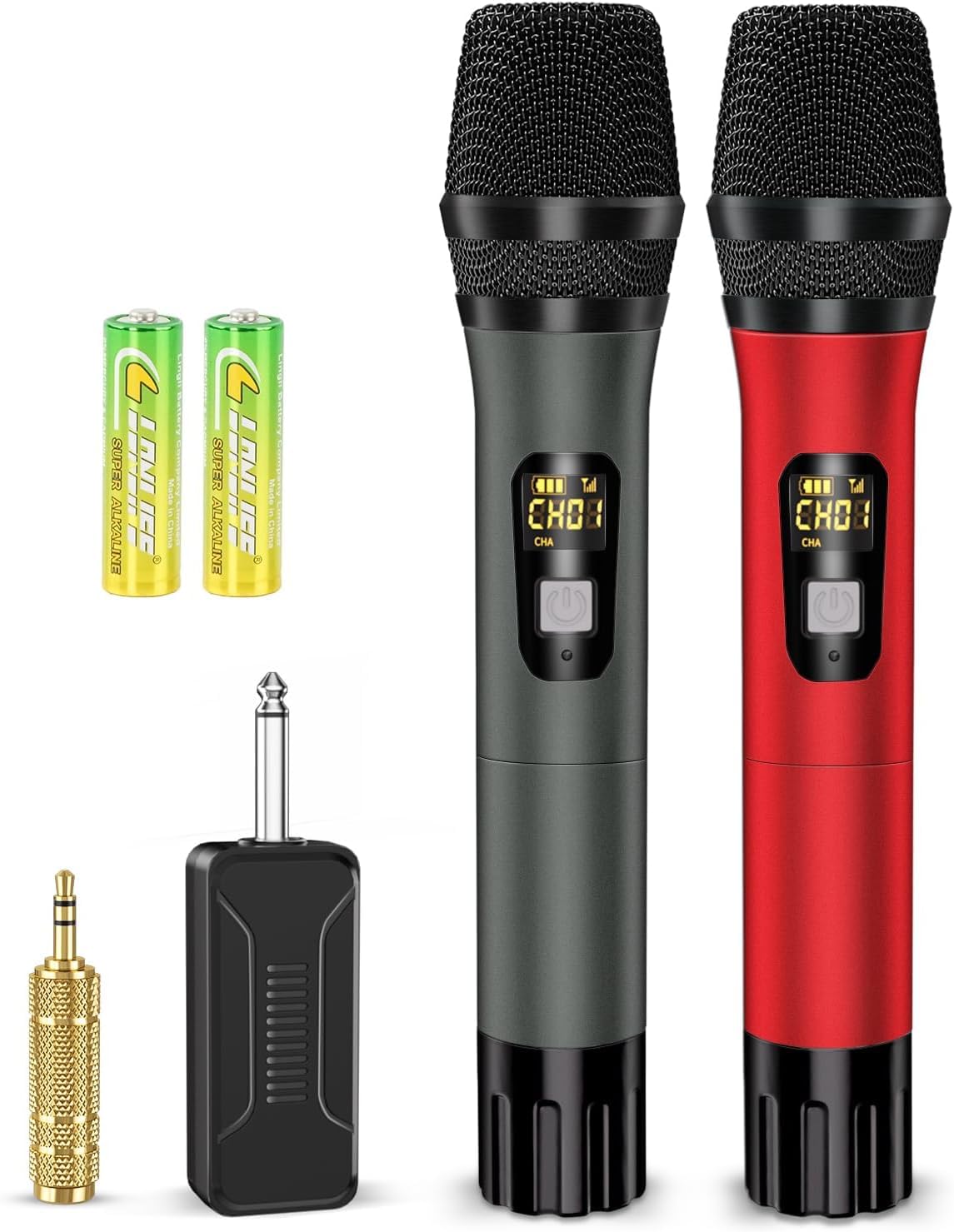 Handheld UHF Metal Dual Cordless Dynamic Mic System with Rechargeable Receiver