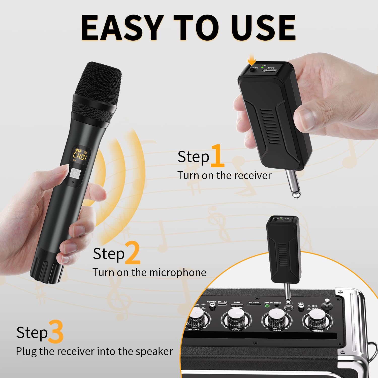 Handheld UHF Metal Dual Cordless Dynamic Mic System with Rechargeable Receiver