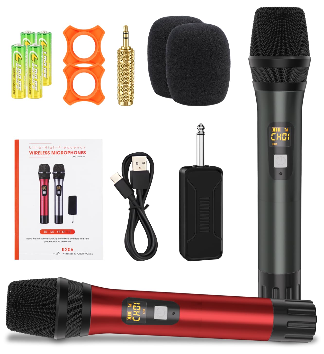 Handheld UHF Metal Dual Cordless Dynamic Mic System with Rechargeable Receiver