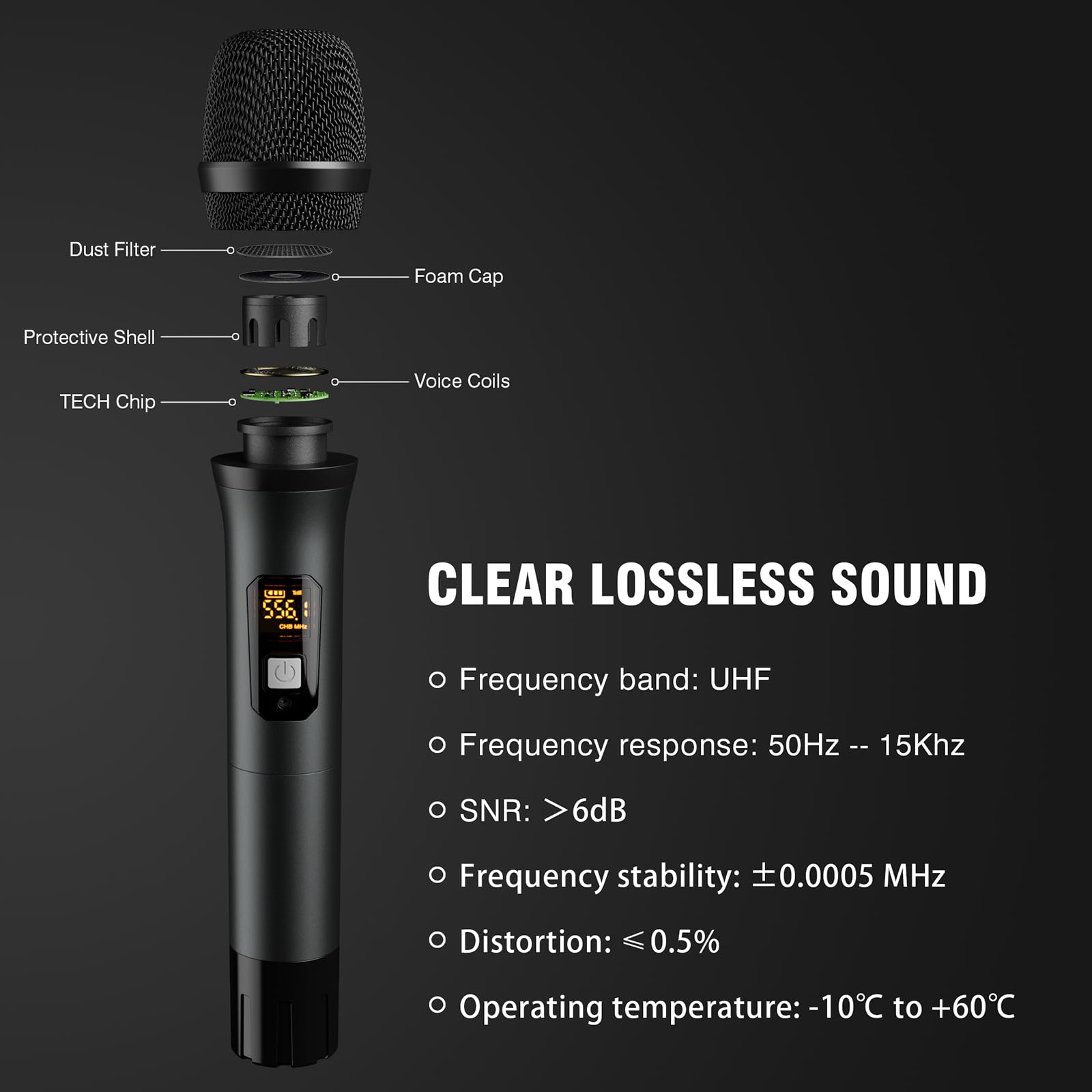 Wireless Microphone,Professional Metal Dual UHF Cordless Dynamic Mic Handheld Microphone System (200ft) for Karaoke