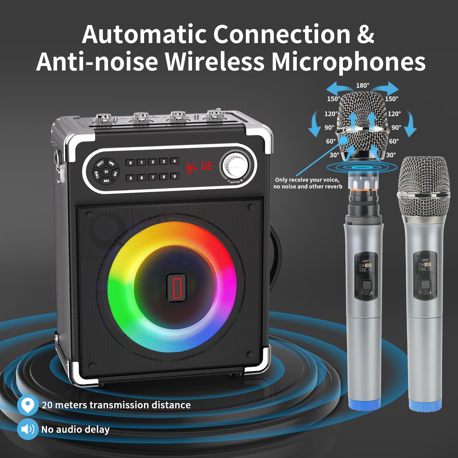 Karaoke Machine with 2 Wireless Microphones