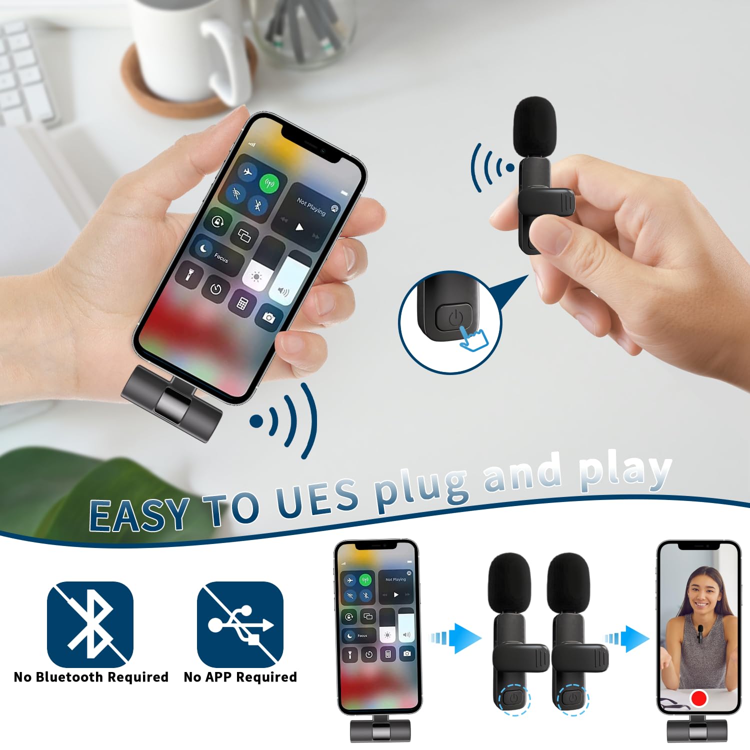 Professional Wireless Lavalier Lapel Microphone for iPhone iPad