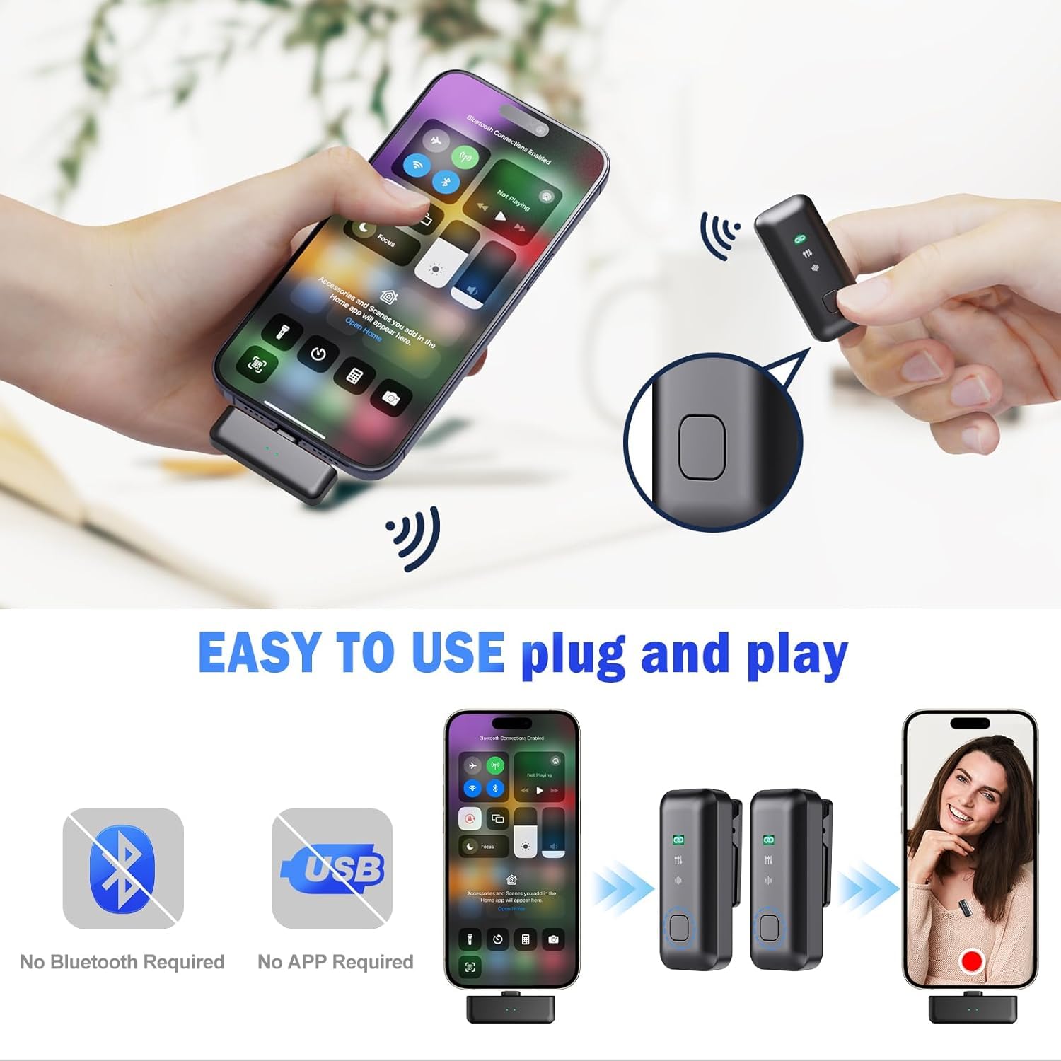 Wireless Lavalier Microphone for iPhone Android